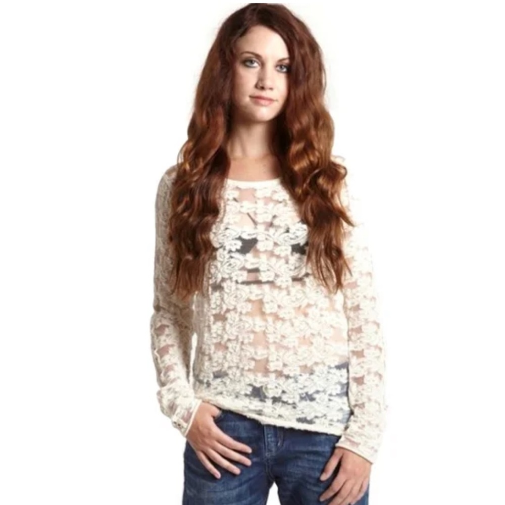 Free People Ivory Lace Long Sleeve Top size small